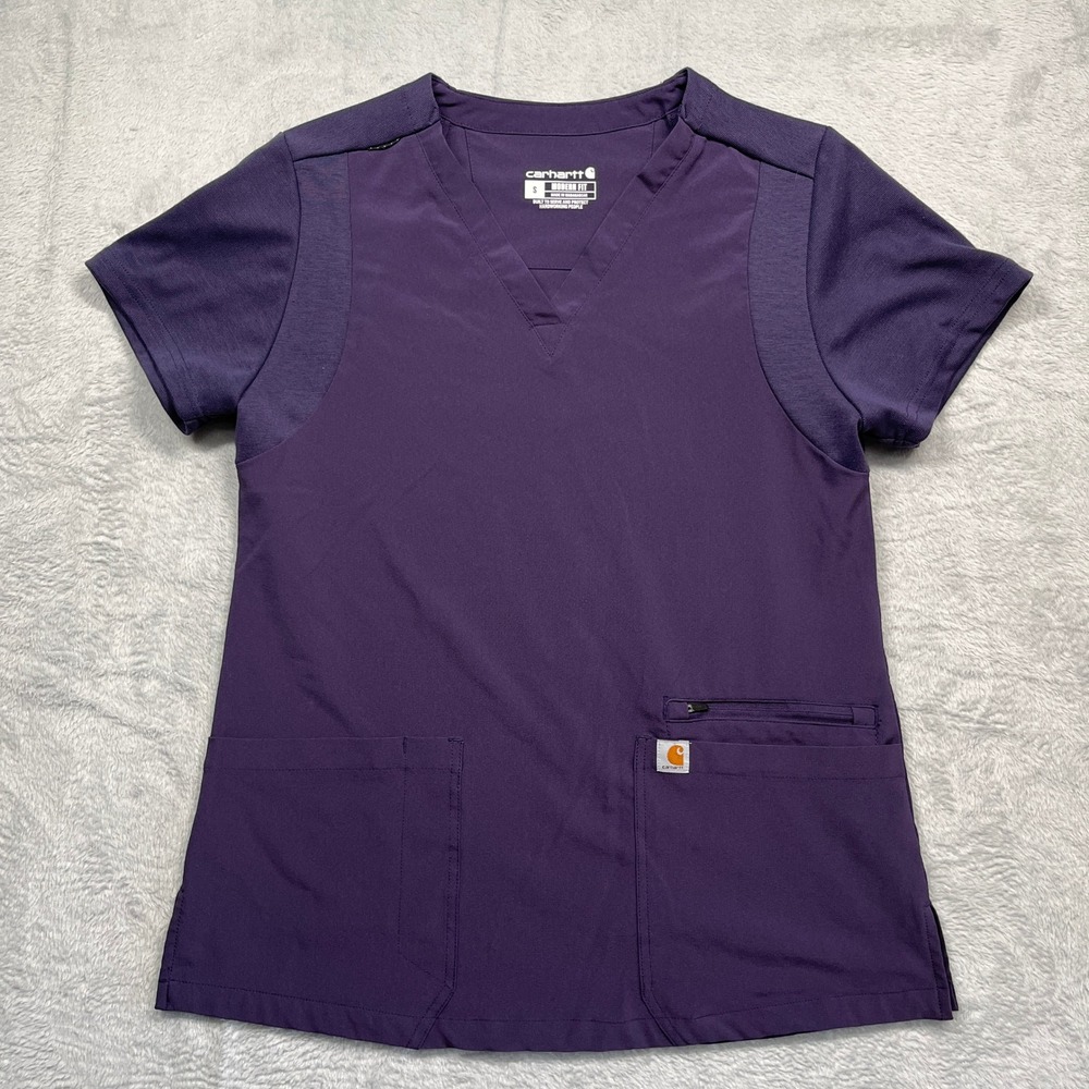 Carhartt Scrub Top Women Purple Force Modern Fit V-Neck C13210 Small